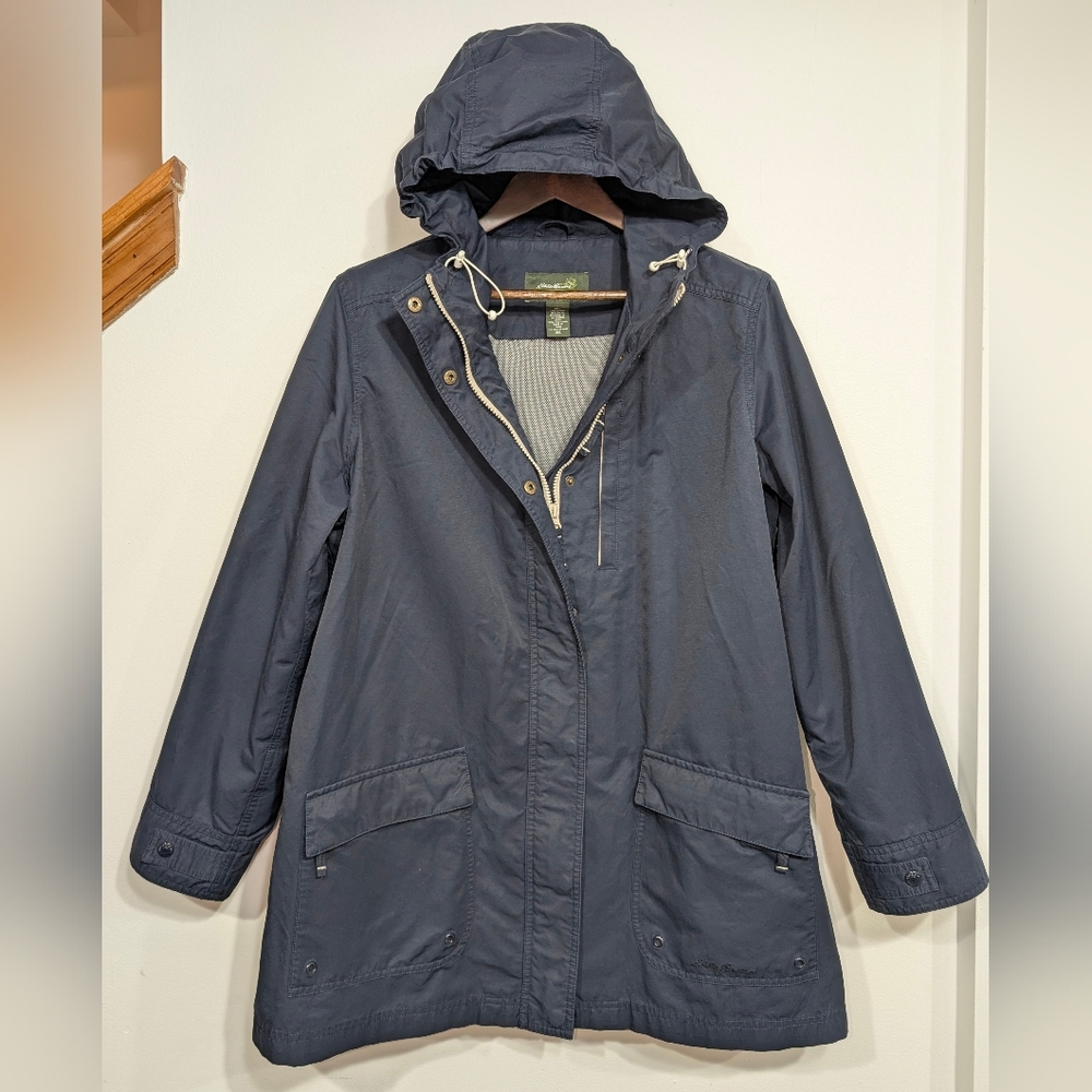 Eddie Bauer Women's XXL Navy Blue Hooded Utility Jacket Mesh Lined Relaxed Fit
